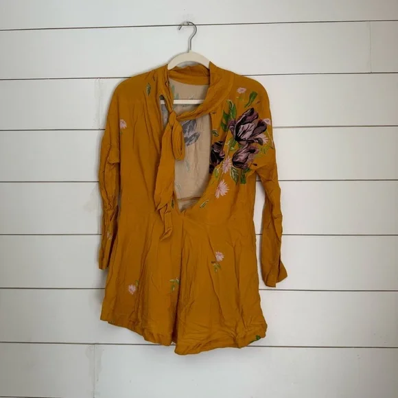 FREE PEOPLE gemma mustard yellow long sleeve tunic mini dress - Picture 8 of 11